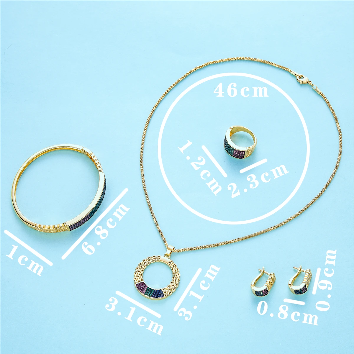 

2021 July Trend of 18k Gold Jewelry Sets A set of Women Accessories Necklace Earrings Ring Bangle on Hand