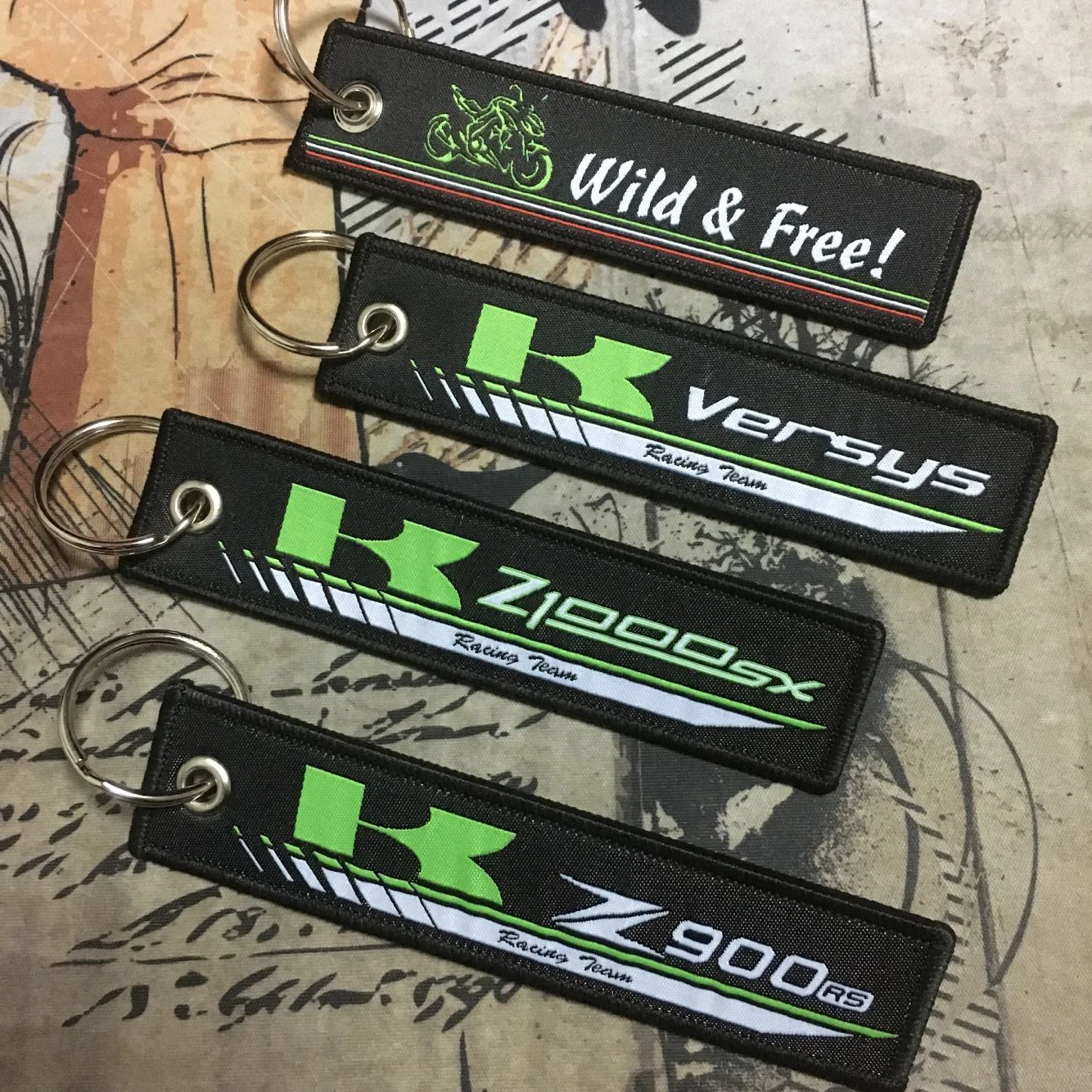

Motorcycle Embroidery Key Holder Chain Collection Keychain For Kawasaki Z900RS Z900 RS Z1000SX Z1000 SX Versys Badge Keyring