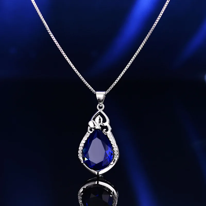 

S925 Sterling Silver Necklace Female Jewelry Japan and South Korea Pendant Drop Crystal Fashion Box Chain Simple Accessories