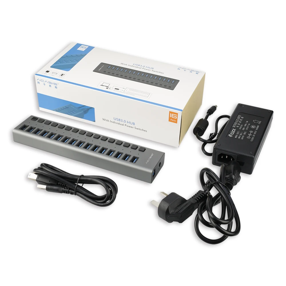 2022.USB 3.0 HUB 16 Ports High Speed 5Gbps Splitter Industrial USB Splitter With integrated independent Power Adapter For PC