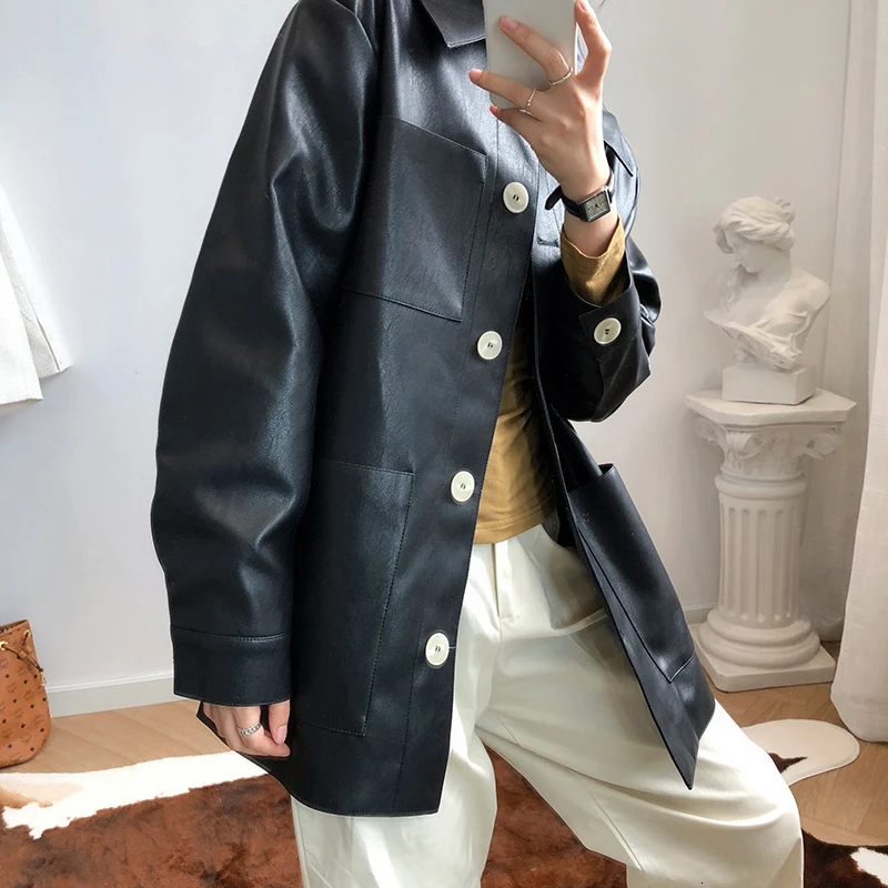 CHICEVER/Женская куртка из искусственной кожи со шнуровкой воротник с отворотами