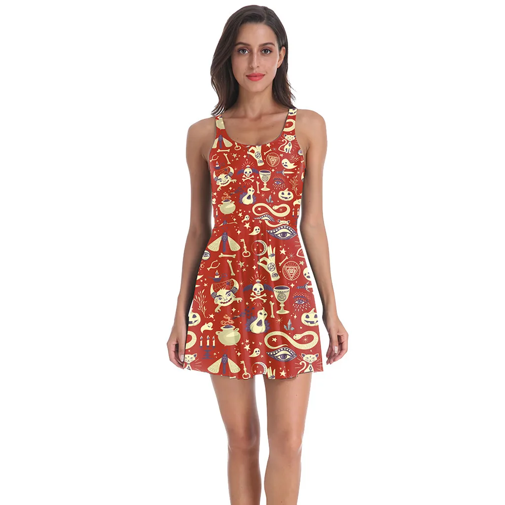 Лето 2019 горячая распродажа Хэллоуин женская без рукавов с круглым вырезом Печать