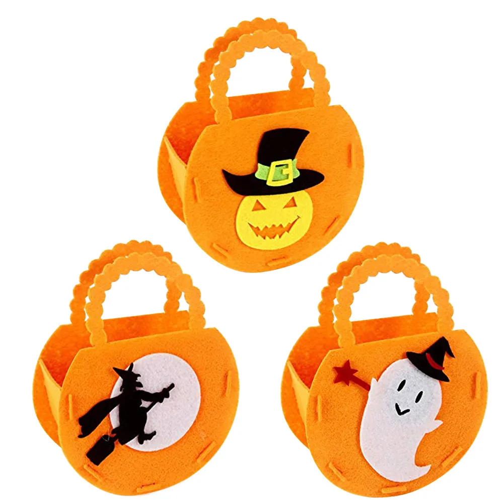 

3pcs Cartoon Cute Halloween Candy Bag Pumpkin Witch Ghost Snack Trick Box Gift Storage Pocket Children Bucket Pouch Home Party