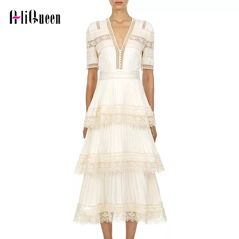 Автопортрет 2019 женское платье с рюшами короткими рукавами кружевное лоскутный