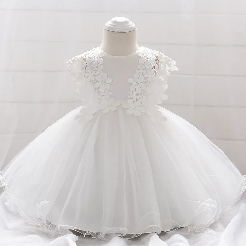 

Girls White Baptism Dress Newborn Princess Birthday Wear Toddler Flower Christening Ball Gown Kids Dresses for Girls 3 24M