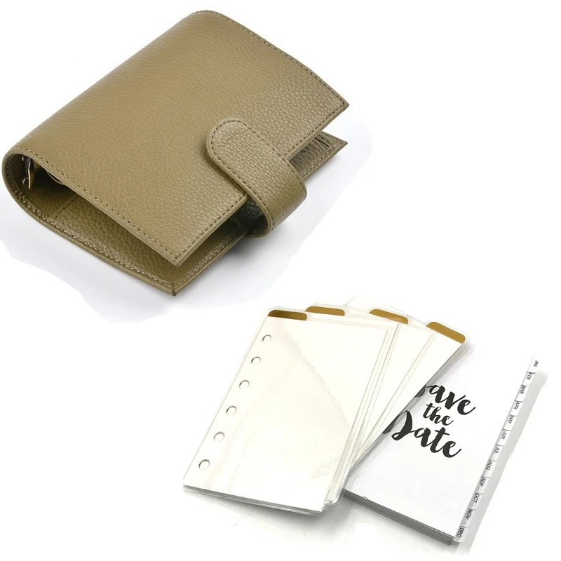 Green basic set Fromthenon натуральная кожа блокнот A7 строгальный Органайзер латунный Биндер мини-ежедневник из воловьей кожи дневник большой карман - Цвет: Green basic set