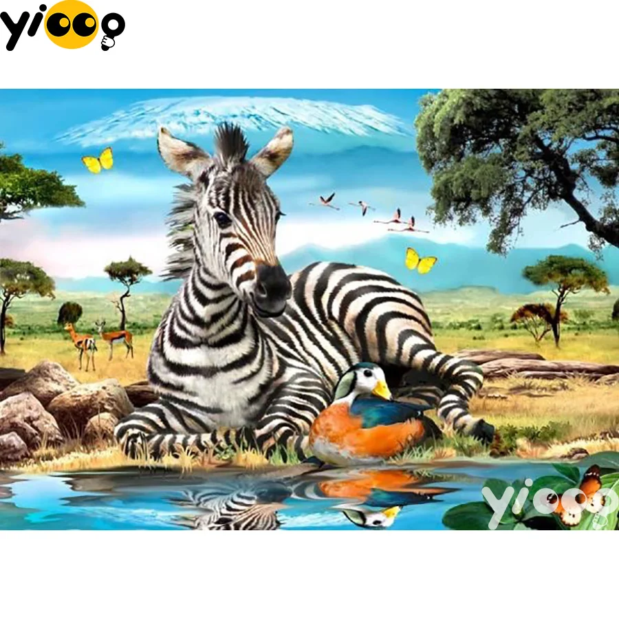 Алмазная 5D Вышивка Зебра в поле полноразмерная/круглая мозаика для творчества