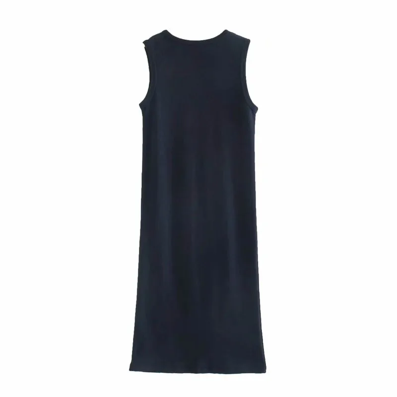 

TMODA1577 2021 Summer Women Knit Mini Dress Lady Sleeveless O Neck Tank Dresses Female Cotton Solid Slim Mini Short Vestidos