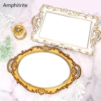 gold looking glass plate retro luxury desktop tray creative desktop storage tray resin frame nordic decoration for home plates