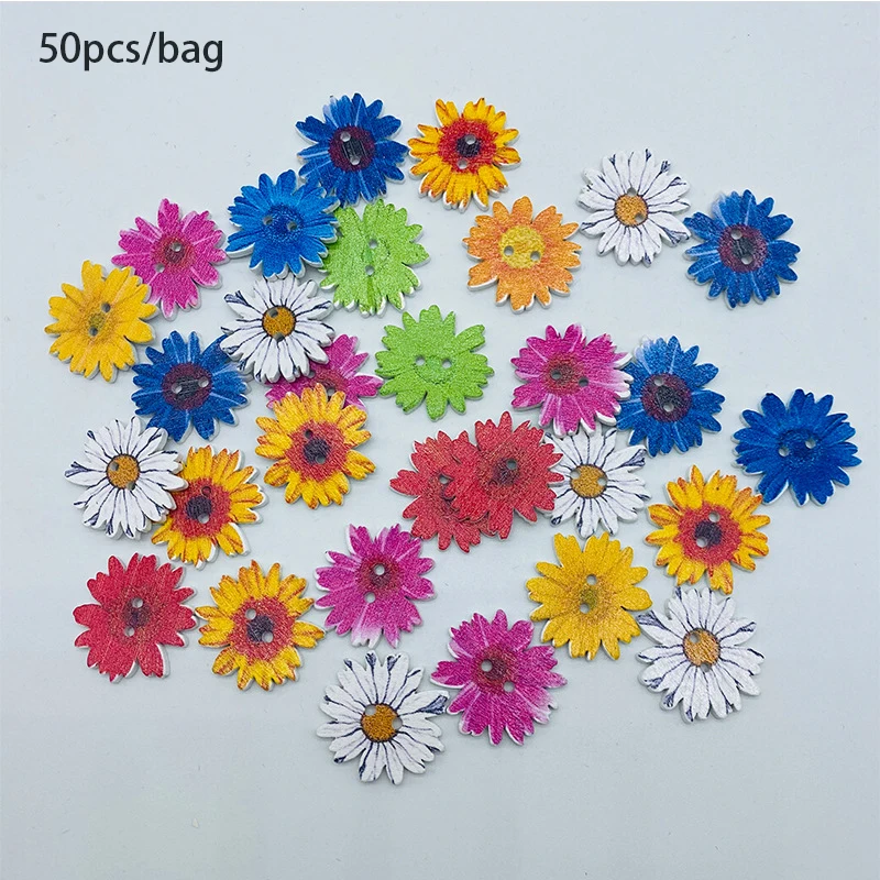 50 шт./пакет деревянный Хризантема кнопки футболки с милым цветочным принтом DIY