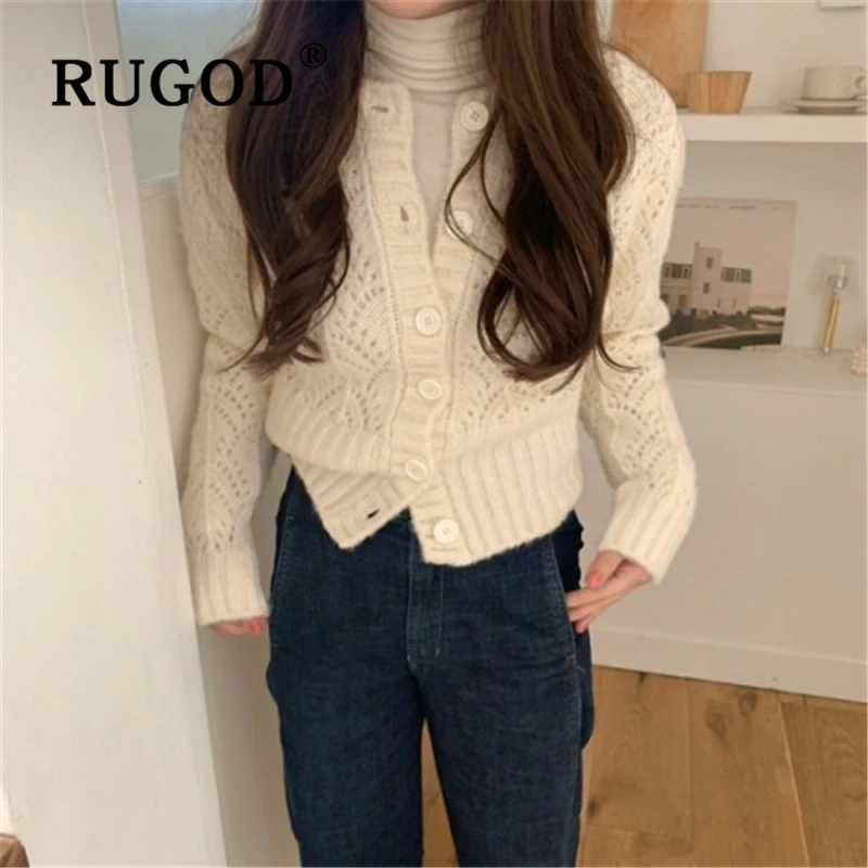 Женский вязаный кардиган RUGOD винтажный с круглым вырезом и длинным рукавом весна