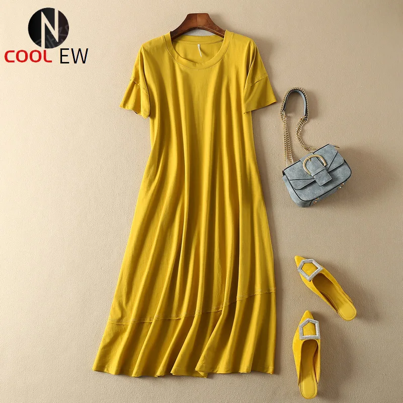 

Yellow/Grey Cotton 100% Solid Color Short Sleeve Short Casual Dress