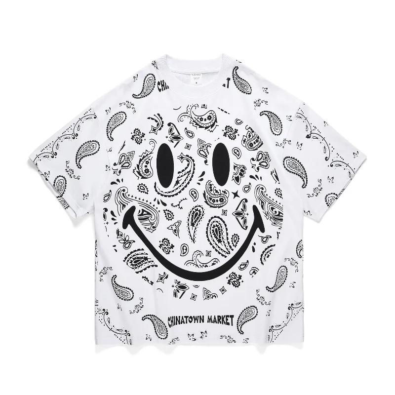 

2021 Summer Fashion Cashew Nut Flower Full Print Smiling Face Print Oversize T Shirt Short Sleeve T-shirt Men Graphic T Shirts