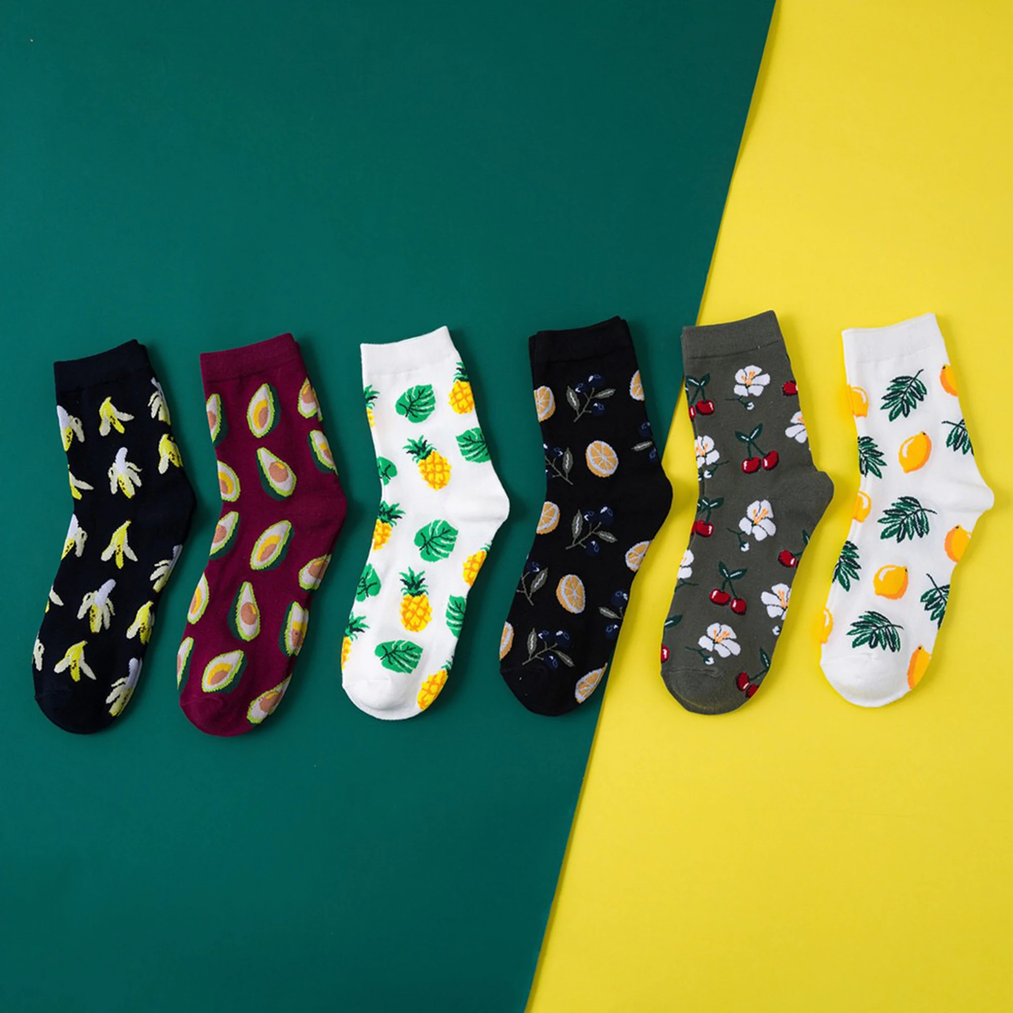 

Korean Harajuku Fresh Fruits men women Cotton Socks cute Funny Animal Flamingos Lemon Avocado sushi Kawaii Ankle Socks