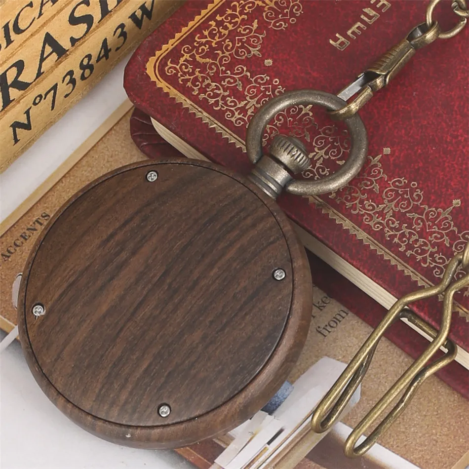 

Luminous Hands Roman Numerals Display Open Face Natural Wood Pocket Watch Quartz Movement Pendant Wooden Pocket Clock with Box