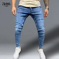 street fashion hip hop slim fit men skinny jeans black casual mens winter pants solid color scratched designer denim trousers