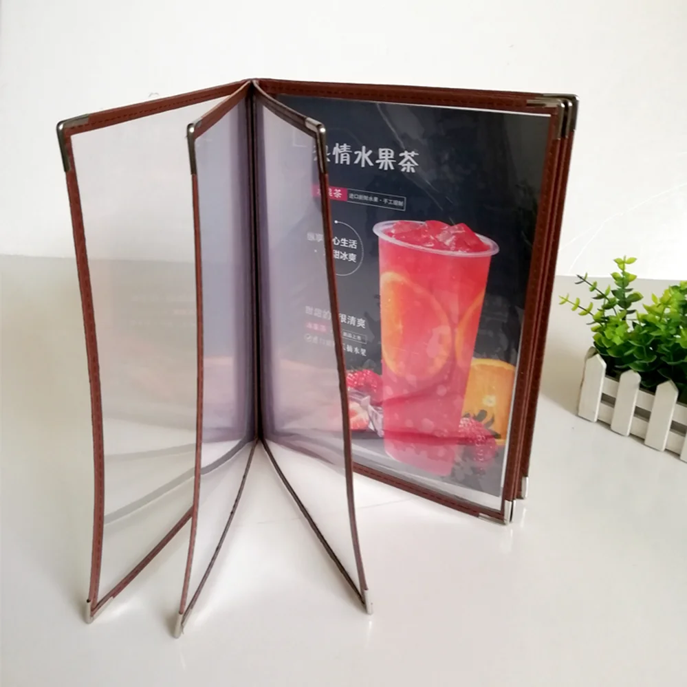 Brown Red Frames 6 Sheets 12 Page PVC Menu Book Shell Loose-leaf Recipe Insert Display Folder