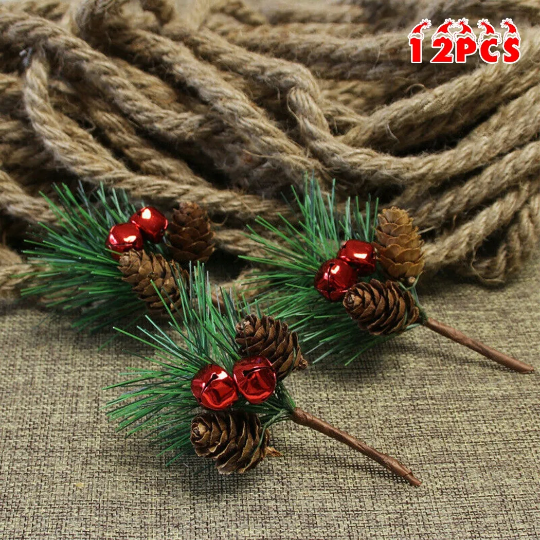 

12 Pine Needle Simulation Christmas Tree Pendant Artificial Flower Christmas Green Red Berry Pine Cone Holly Branch Home Decor