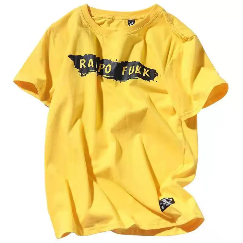 

2021 Street Fashion Hip-hop Summer New Short-Sleeved T-Shirt Male And Female Student Couples Behind The Cross Printed Cotton Ha