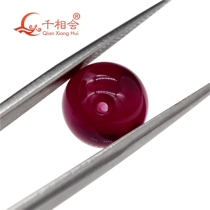 artificial  ruby red color sphere shape ball shape red color stone corundum with full hole loose gemstone