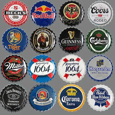 

Classic Famous Brand Beer Bottle Cap Sign Retro Metal Plaques Pub Bar Wall Decorative Painting Art Hanging Crafts Decor Tin Sign