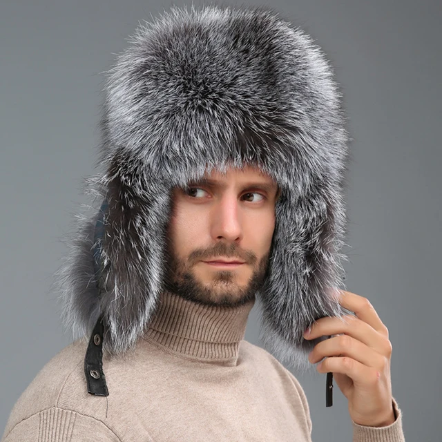 Мужская шапка с натуральным лисьим мехом, зимняя тёплая шапка ушанка 3