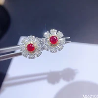 fine jewelry 925 pure silver chinese style natural ruby girl fresh exquisite flower two color gem earrings ear stud support dete