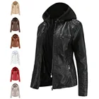 Демисезонная кожаная куртка с капюшоном, женская модная уличная одежда, женское моющееся пальто из искусственной кожи, мужские куртки со съемным вязаным капюшоном