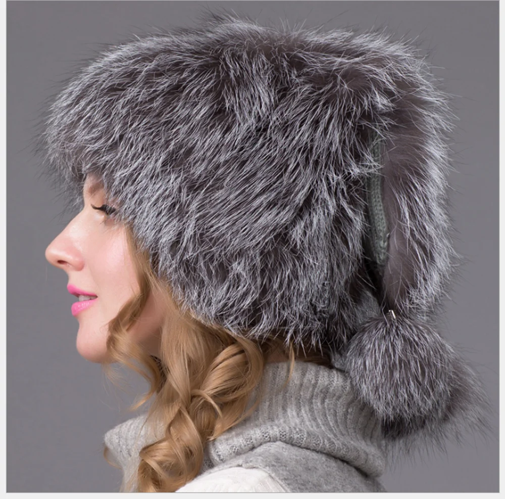 Custom Fluffy Womens Hat Winter Warm Furry Casual Women Caps Fashion Cute Double Pom Pom Natural Real Fox Fur Hats