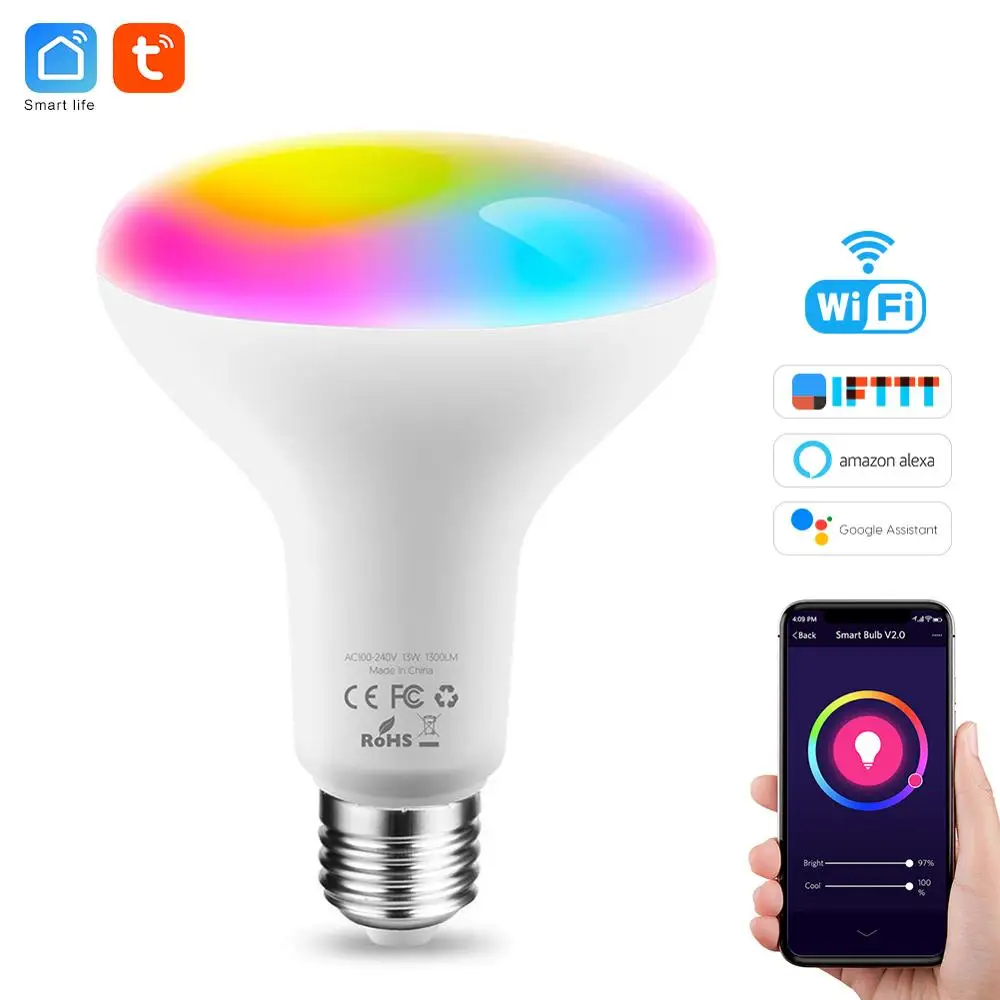 Умная лампочка Tuya E26 E27 Wifi светодиодная лампа RGB цветная с регулируемой яркостью 220