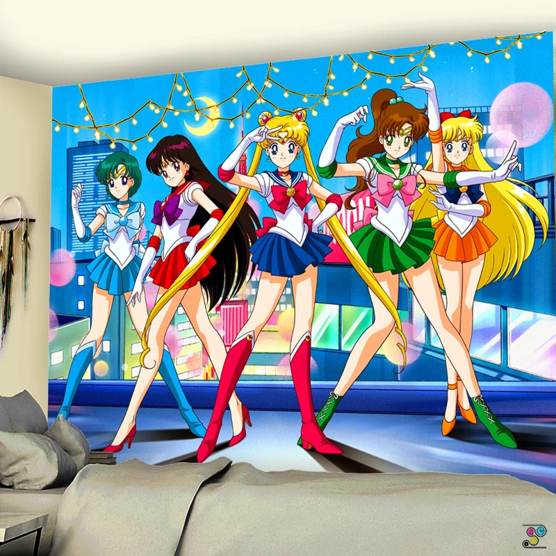 

Sailor Moon Anime Tapestry canvas Boys and Girls style Dormitory Bedspread Yoga blanketHome Art Wall Hanging Psychedelic carpet