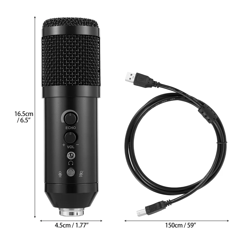 

Metal USB Condenser Recording Microphone For Laptop Windows Cardioid Studio Recording Vocals Voice Over YouTube