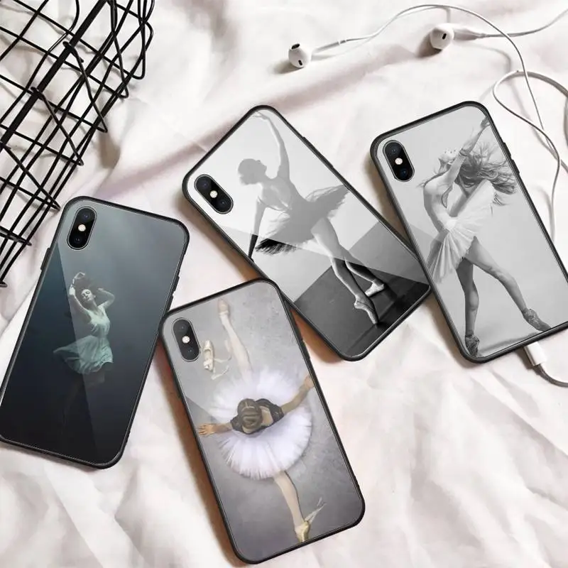 

Ballet Dancer beautiful girl painting Phone Case Tempered glass For iphone 6 7 8 plus X XS XR 11 12 13 PRO MAX mini