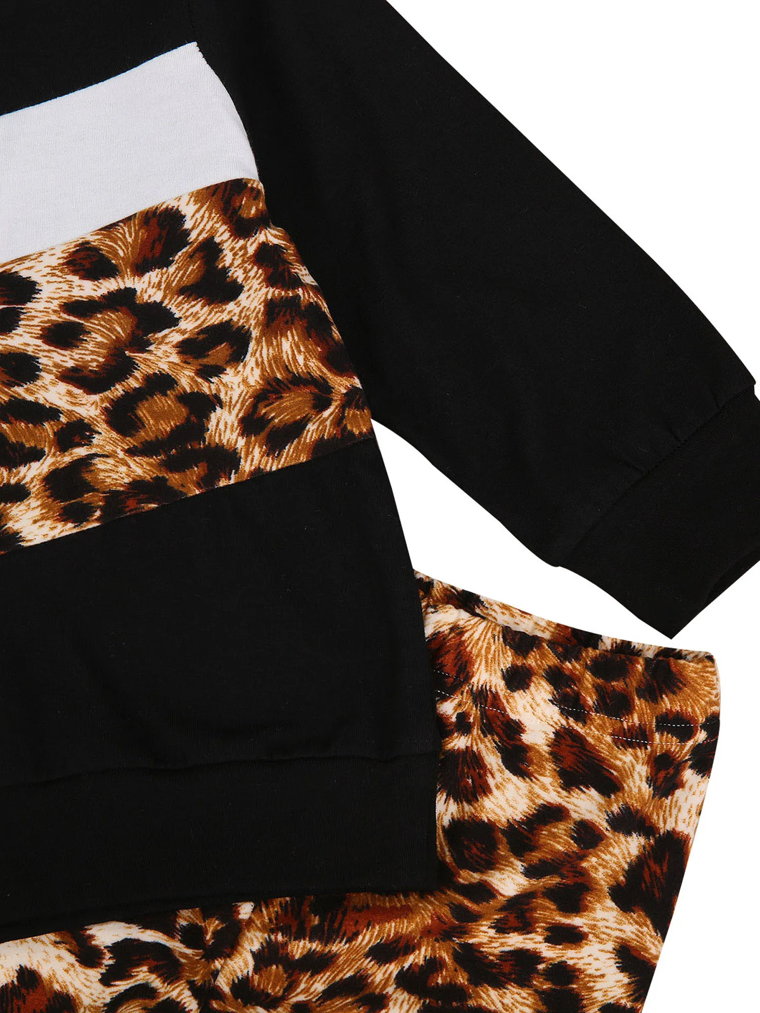 

Baby Girl Pullover, Leopard Pants, Round Collar Long Sleeves Patchwork Loose Top Fall Trousers 2pcs Suit