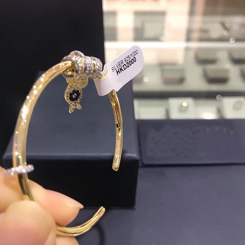 

Fashion Charm Sterling Silver Copy 1:1 Copy,Fish And Sliding Rings Open Cuff Bracelet Women Monaco Jewelry Gift With Logo