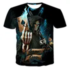 Новая свободная футболка с круглым вырезом и коротким рукавом, модная индивидуальная 3d-футболка с цветным принтом черепа, подходит для мужчин и женщин