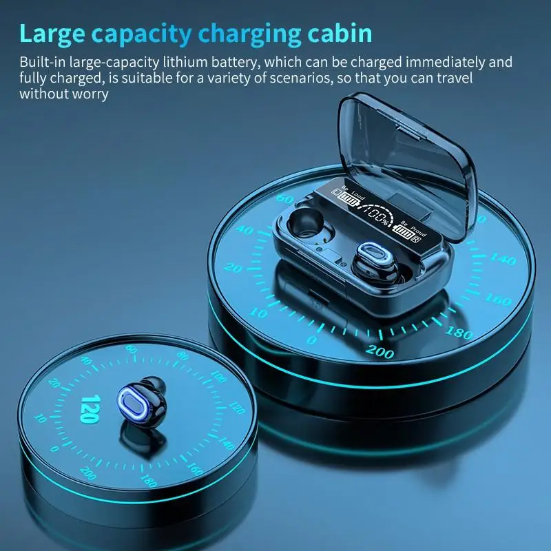 m1 tws 5 1 large screen led three electric digital display touch breathing light bluetooth headset emergency charging headphones free global shipping