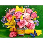 Холст Размер 5D DIY алмазная живопись полный квадраткруглая Роза мозаика с лилиями Алмазная вышивка ваза цветок Бабочка стежка картина