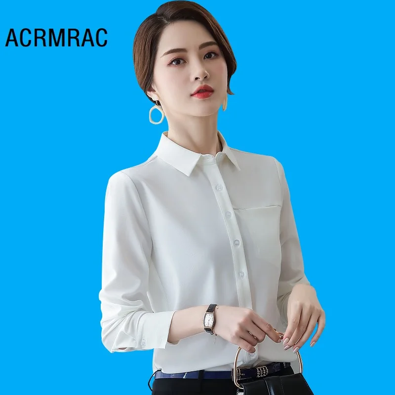 Women shirt Slim autumn Long sleeve Solid color OL Formal Blouses & Shirts Woman Q6126