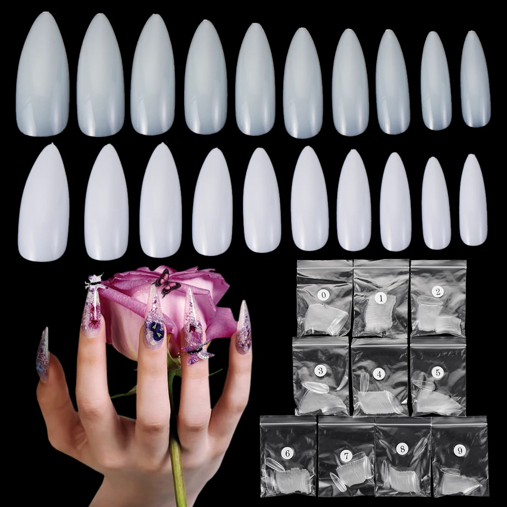 100 шт. 3 цвета длинные миндалевидные акриловые накладные ногти на шпильке