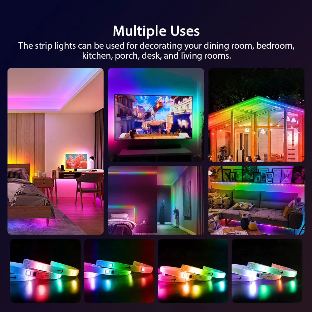 ColorRGB, Dream Color LED Strip Lights,5M Rainbow Waterproof Chasing Multicolor Effect,with Remote Controller, 11 Scene Modes images - 6