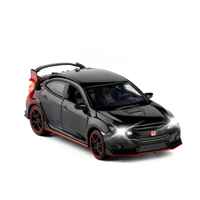 Черный Новинка 1:32 HONDA CIVIC TYPE-R литые игрушечные машинки модель автомобиля со звуковым светом коллекционная машинка игрушки для детей подарок игрушки - Цвет: Черный