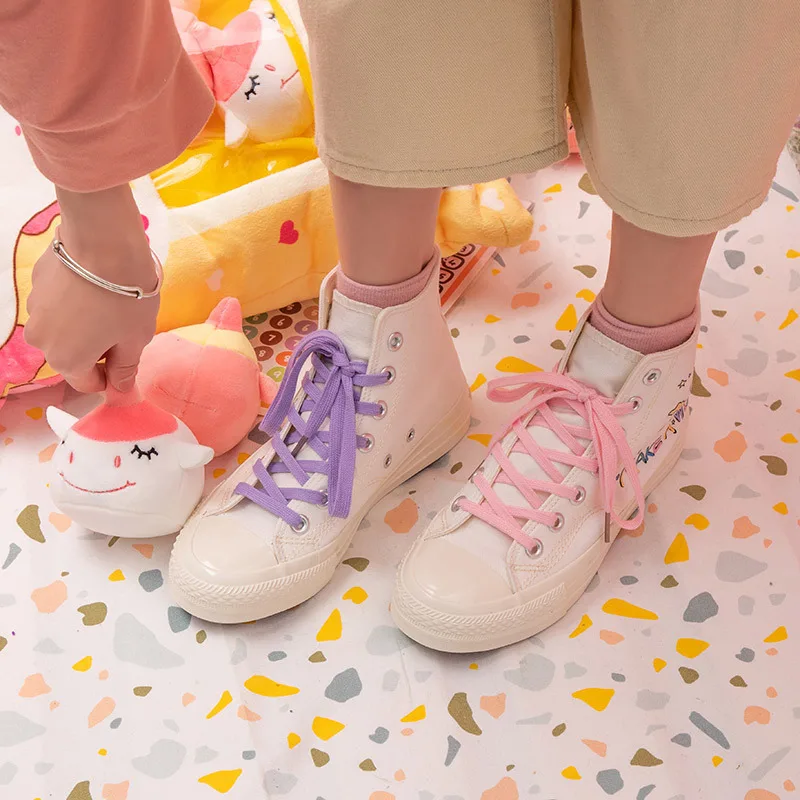 Женские холщовые туфли с принтом единорога Модные цветные ручной росписи для