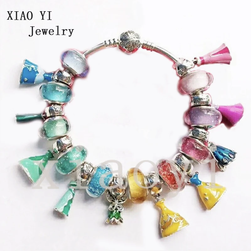 

XIAOYI 2020 Новинка 100% S925 цветная юбка цветные глянцевые Индивидуальные костюмы европейская мода костюм для вечерние ринки свадебный браслет же...