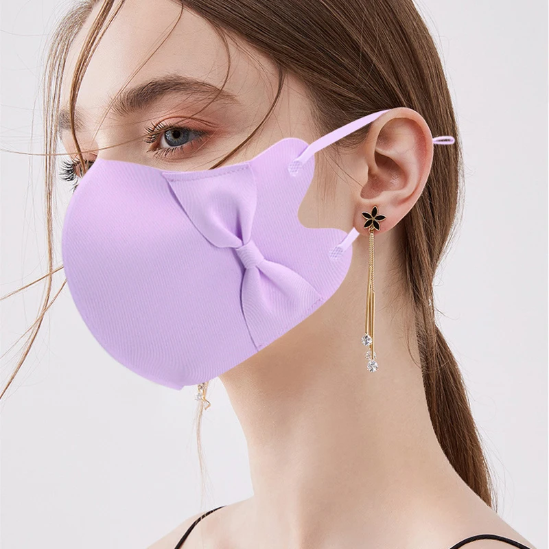 Маска женская из шелка Пылезащитная с 3D бантом регулируемая | Аксессуары для