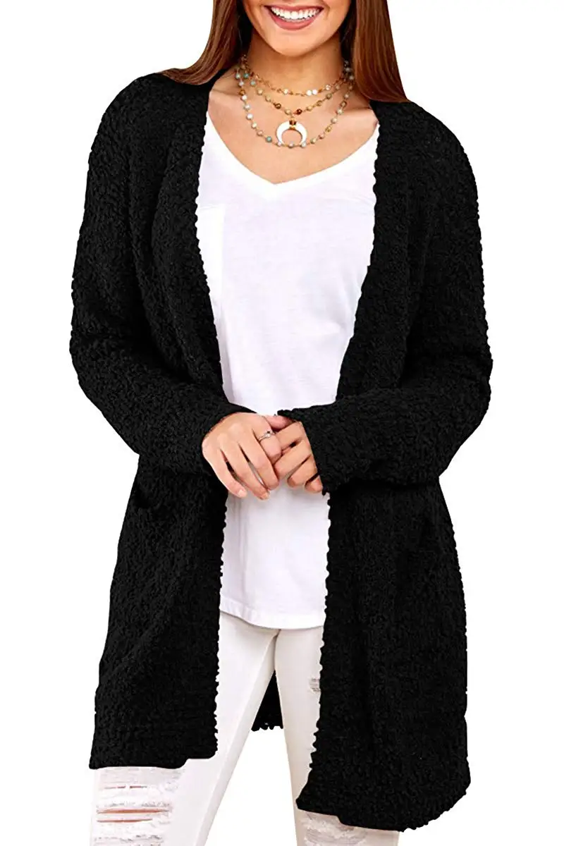 Женский флисовый кардиган оверсайз с длинными рукавами и карманами |