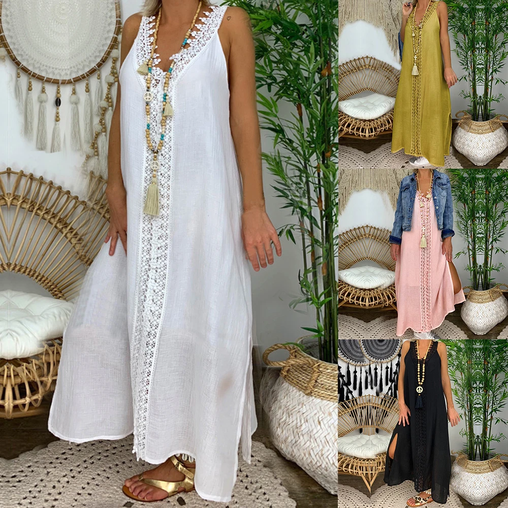 Богемное платье для женщин летнее размера плюс без рукавов праздничное с