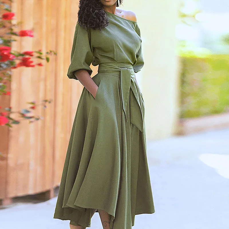 

2021 осень и зима новое женское повседневное модное однотонное простое приталенное платье