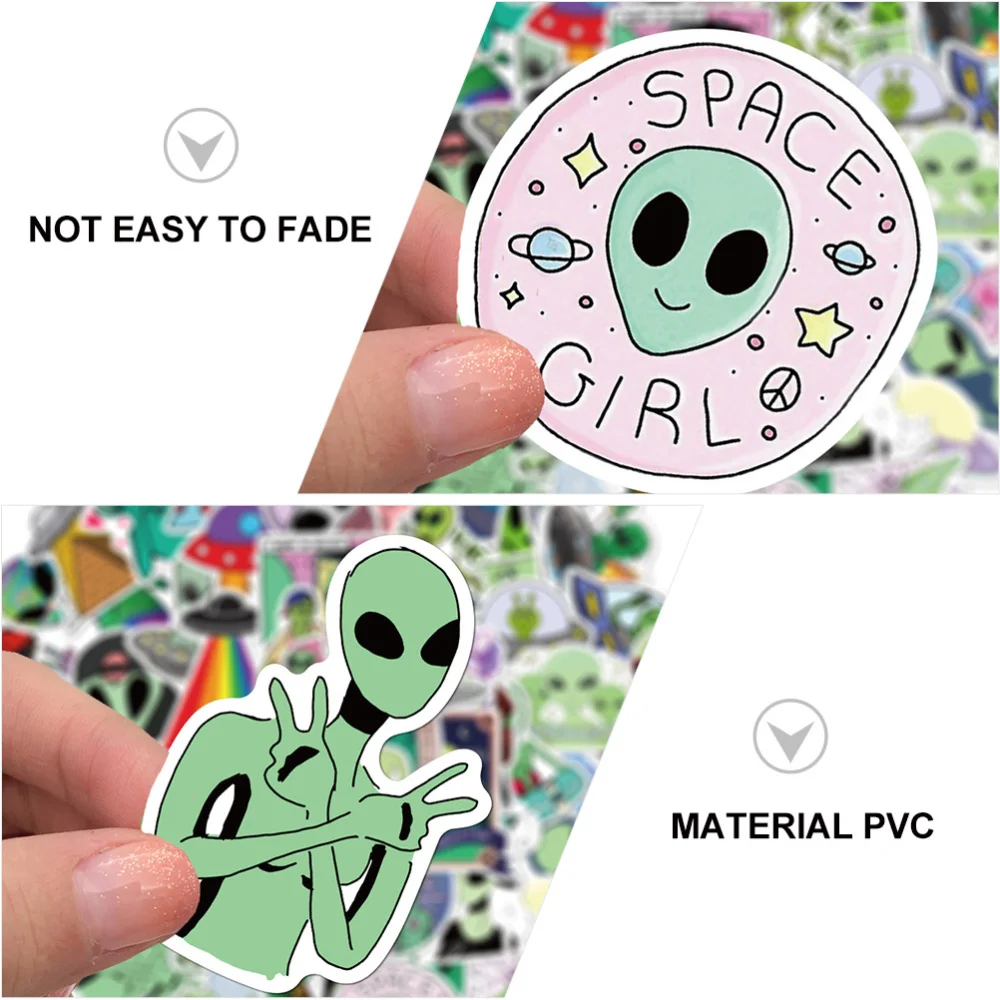 

2 Sets of 100Pcs Aliens Themed Stickers Self-adhesive Stickers Suitcase Stickers