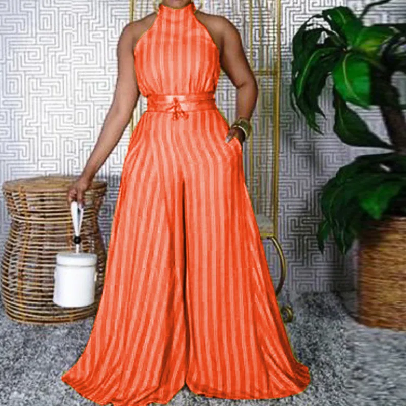 

Женский комбинезон, без рукавов, с завышенной талией, широкие летние каникулы в полоску модная женская сезонная женская обувь размера плюс ...